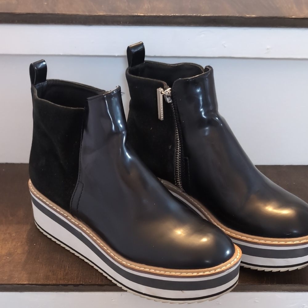Black Platform Ankle Boots with Zipper